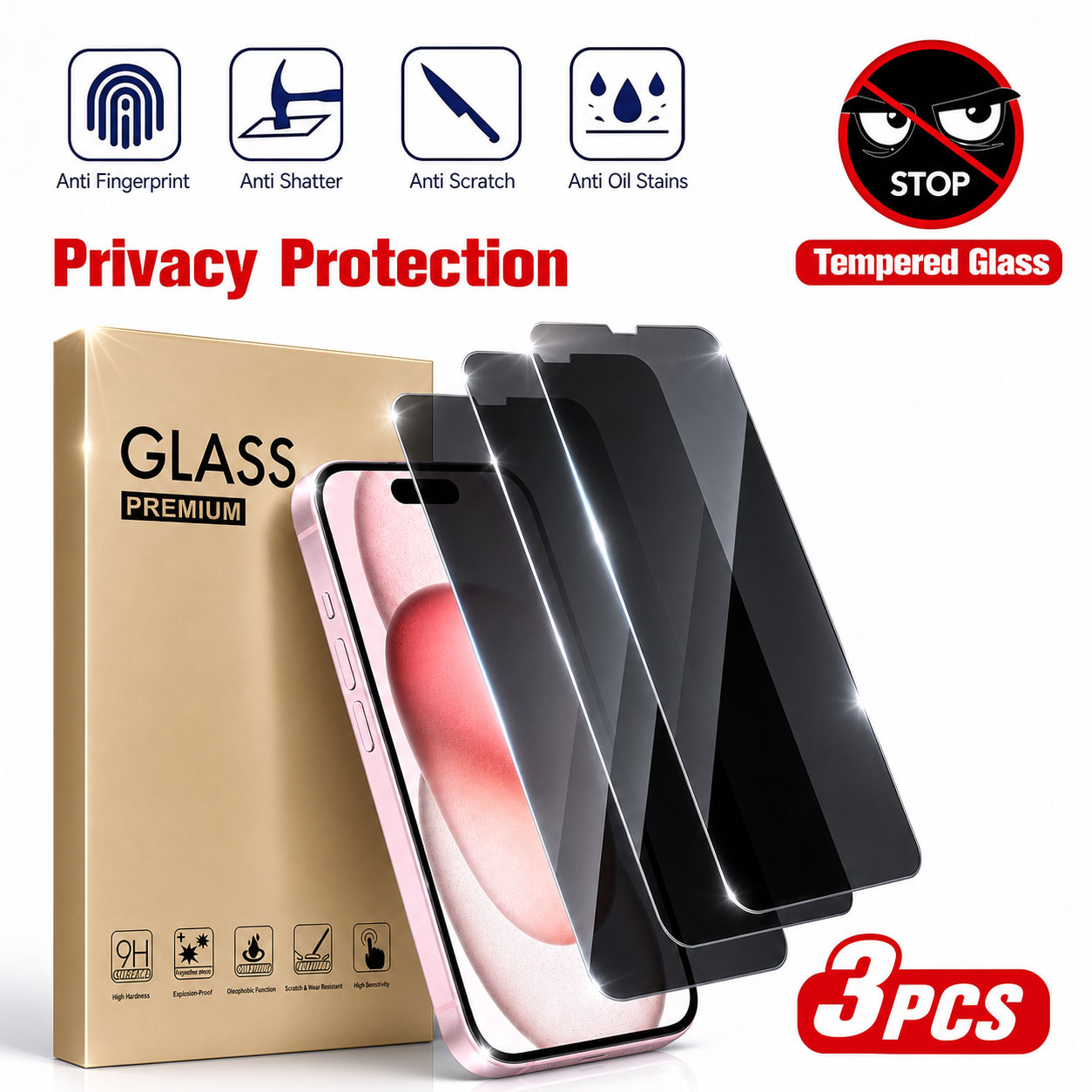 Anti Spy Privacy Glass Case - Protetor de Tela de Privacidade (3