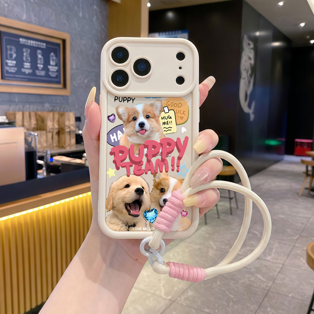 Cute Cartoon Wrist Strap Silicone Case - Capas de Celular Macias com Cordão