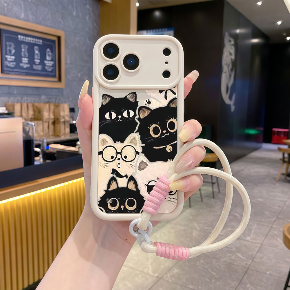 Cute Cartoon Wrist Strap Silicone Case - Capa de Celular Antichoque com Cordão