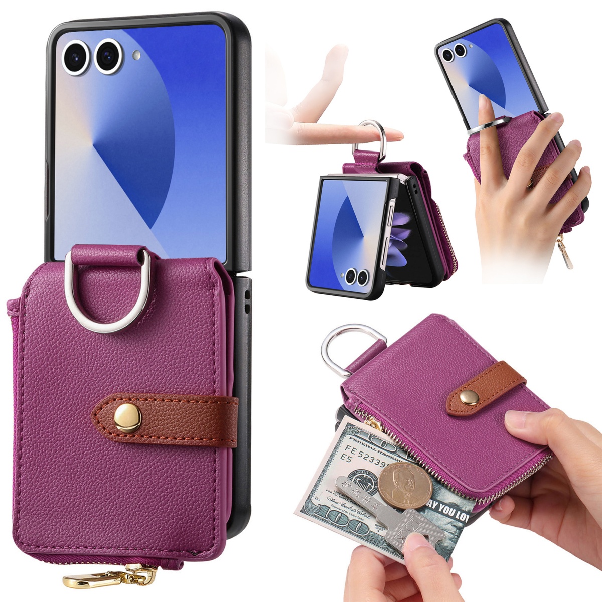 Leather Wallet Card Holder Phone Cover - Capa de Telefone Luxuosa com Porta-Cartões