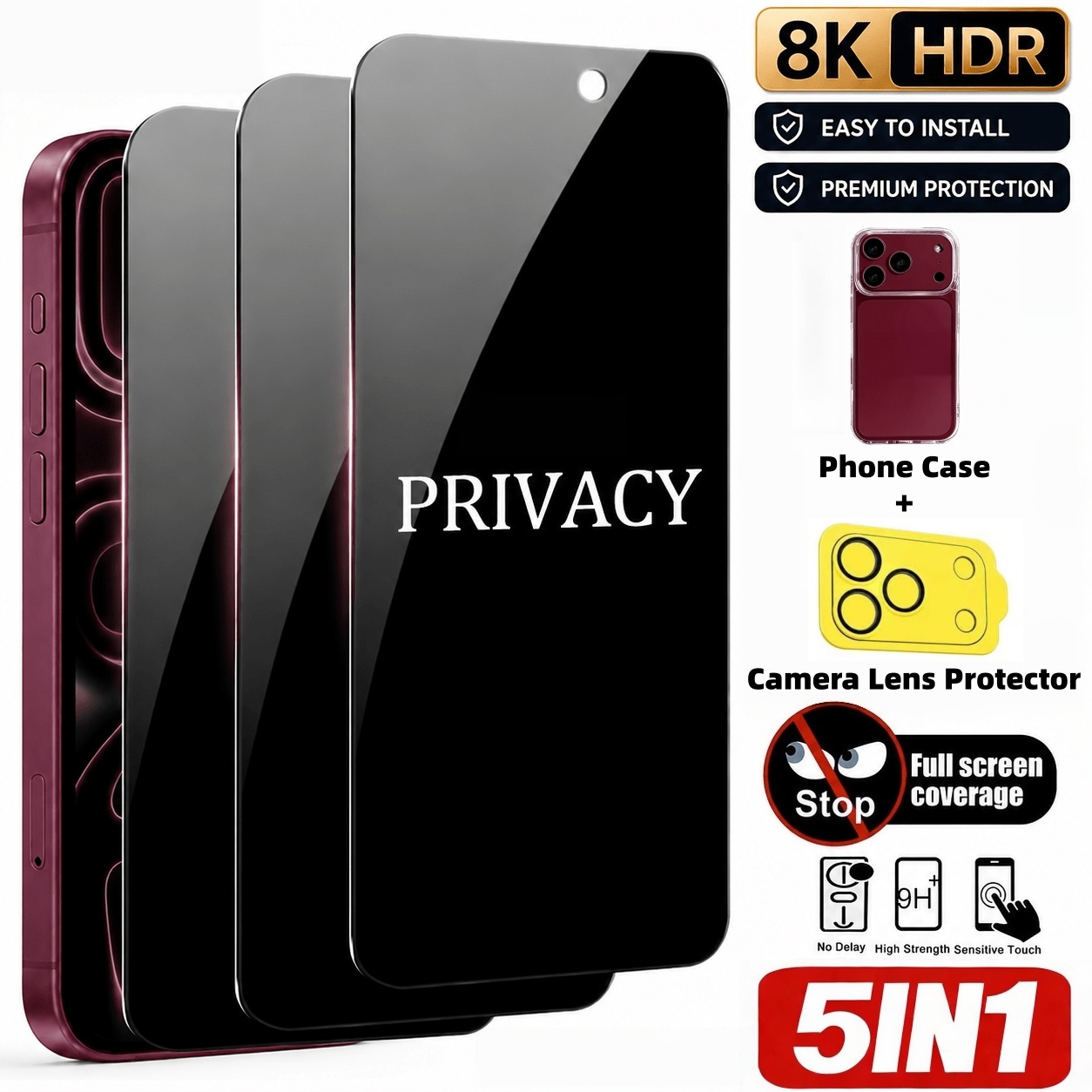 [Conjunto de 5 Peças] 3 Protet - Anti Spy Privacy Glass Case avaliação e preço
