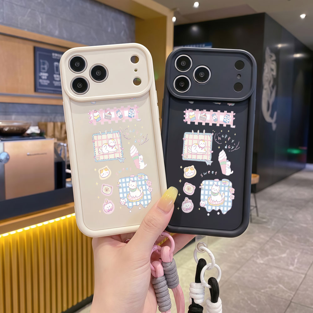 Capas de Celular com Alça de P - Cute Cartoon Wrist Strap Silicone Case avaliação e preço